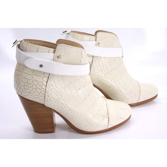 Rag & Bone Ivory Leather Harrow Ankle Booties SZ 39.5 Belted Block Heel New $550 - Picture 12 of 12